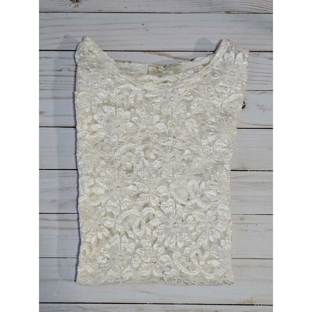 Vintage Victoria’s Secret Collection L Floral Lace Top Made USA White Ivory